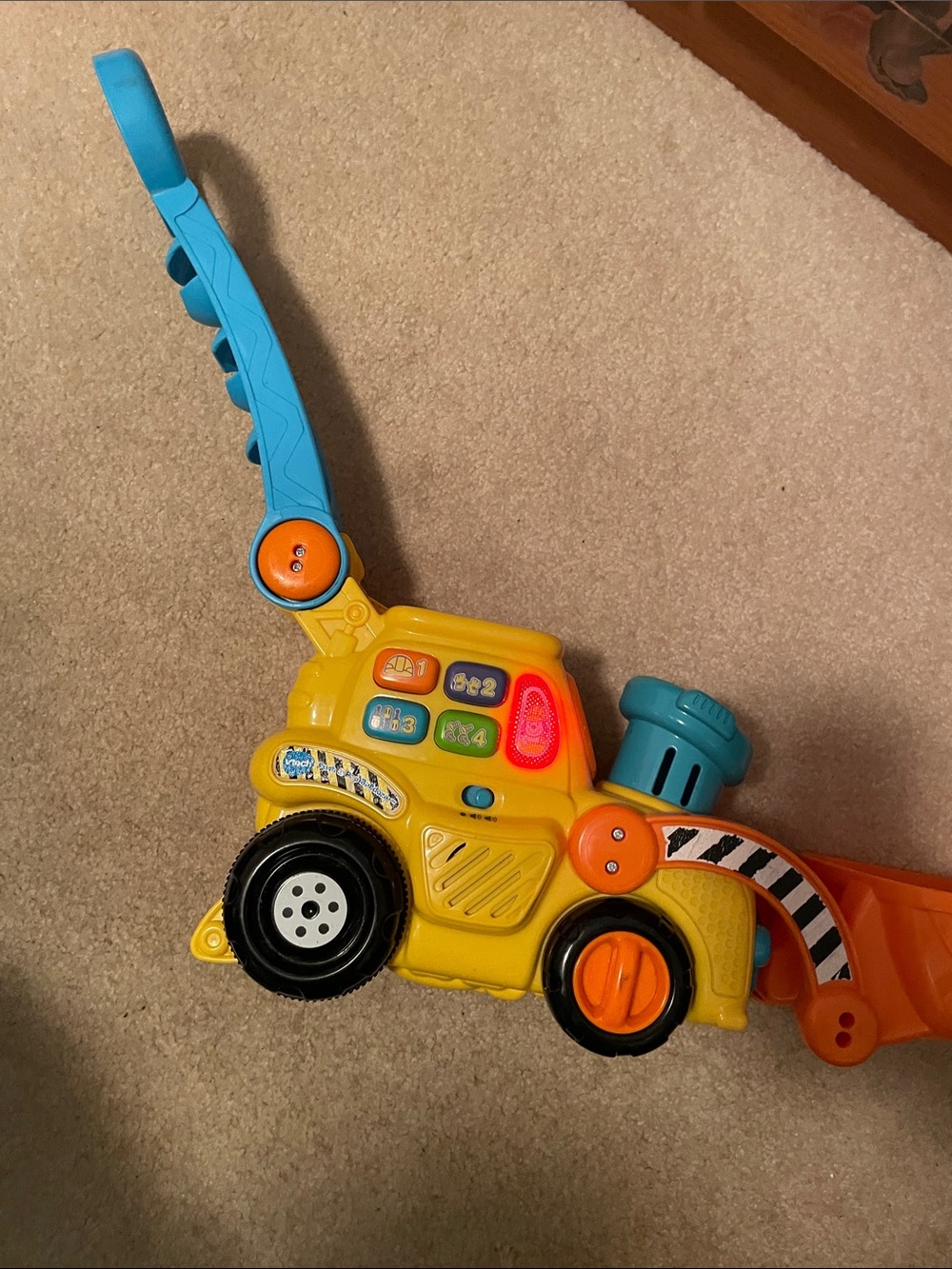 Vtech Yellow and Blue Kids Construction Ride-On Toy with Interactive Lights